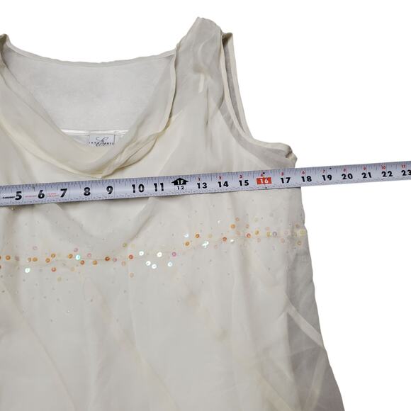 Y2k Fairycore Top Silk Emma James Cowl Neck Sequin Sheer Top w/ Tank - Size 14 - Picture 7 of 8